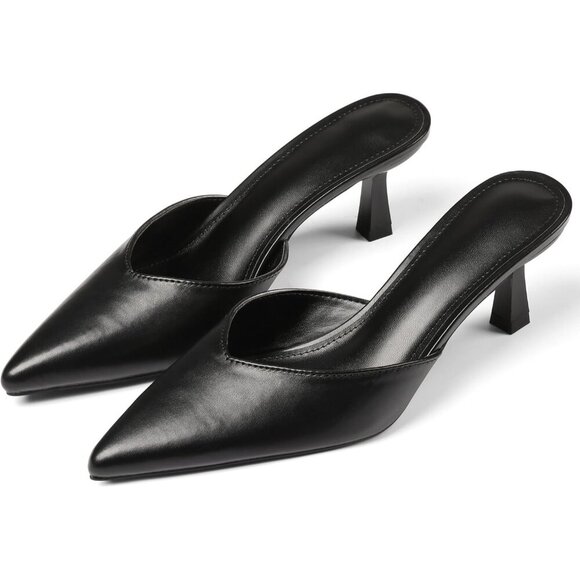 Black Closed Pointed Toe Stiletto Slingback Heels Black Mules for Women - Picture 5 of 7